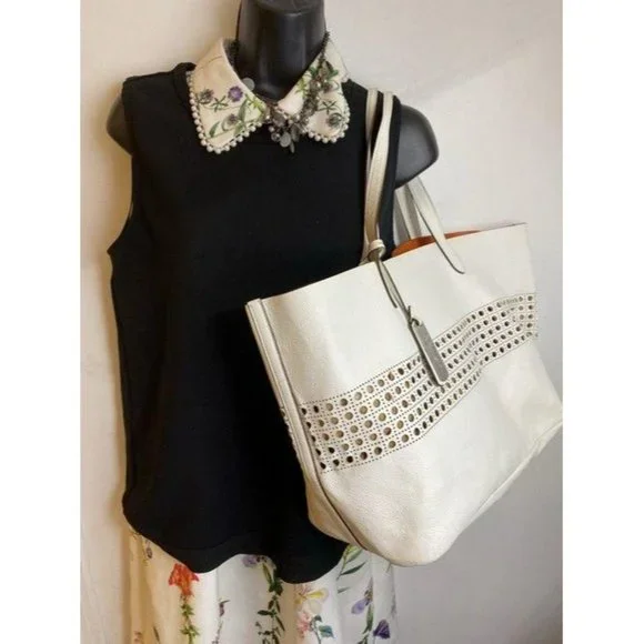 ralph lauren bag shoulder white leather tote - Picture 7 of 11